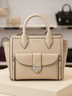 Authentic Henri Bendel Mini Rivington Pebbled Leather Tote Satchel – Cream/Beige